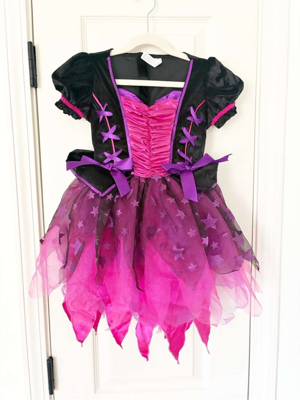 Small (4-6) Girls Pink & Purple Star Tulle Witch Costume Dress